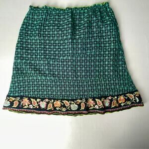 Johnny Was Embroidered Boho Mini Skirt Green Floral Festival Size S